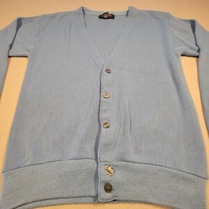 Vintage Knights Bridge Cardigan Sweater Men's Medium Blue Made‎ In USA Grandpa